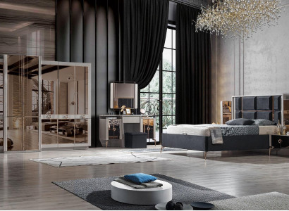 Modern Bedroom Set Bed 2x Nightstand Wardrobe Dressing table